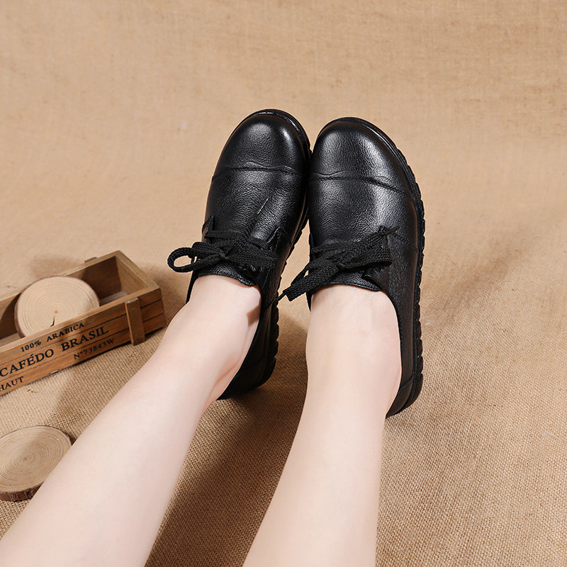 肯德基工作鞋女真皮平底黑色女鞋舒适软底妈妈单鞋防滑上班软皮鞋,淘宝优惠券,粉丝福利购,淘宝优惠卷