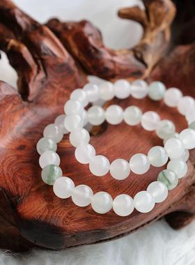 天山翠翡翠手链女男手串翡翠色玉石白玉飘翠珠子散珠手串