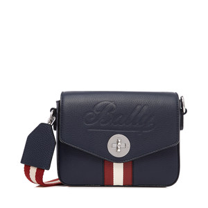 BALLY/巴利 经典款深蓝色牛皮条纹方形女包邮差包单肩包斜挎包