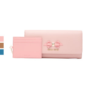 MIU MIU/缪缪 经典款多色牛皮甜美时尚蝴蝶结LOGO饰女士长款钱包