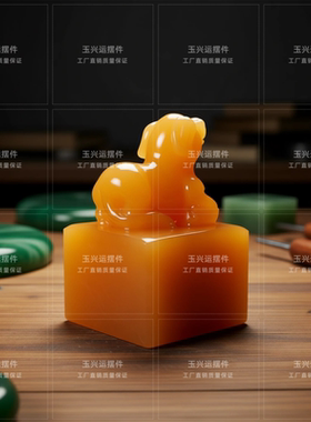 天然米黄玉生肖狗玉玺免费刻字