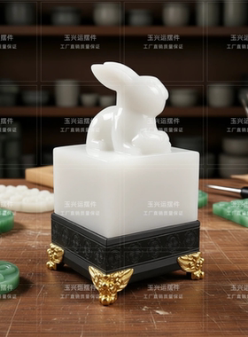 白玉兔篆刻定制姓名招财镇宅摆件