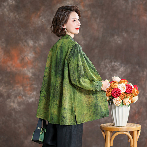 齐黛品牌香云纱上衣女2025新款新中式长袖复古优雅妈妈装真丝衬衫 - 图0