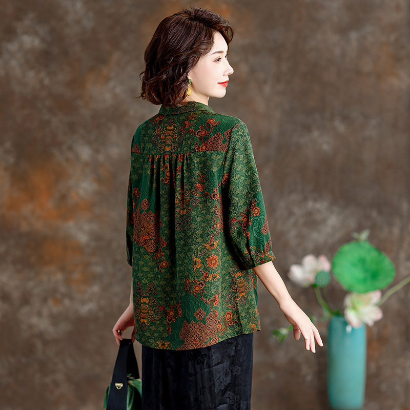 香云纱上衣高端品牌女2025新款翻领洋气减龄桑蚕丝真丝衬衫妈妈装 - 图0