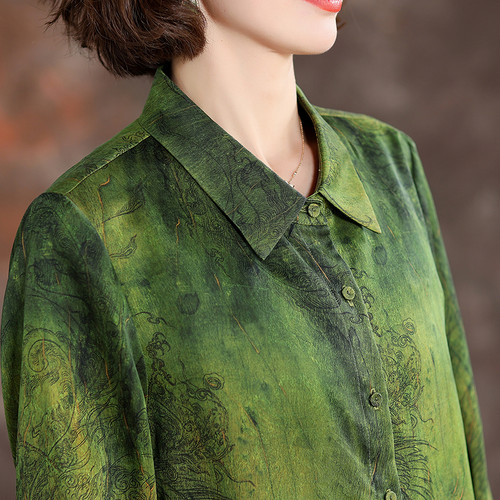 齐黛品牌香云纱上衣女2025新款新中式长袖复古优雅妈妈装真丝衬衫 - 图2