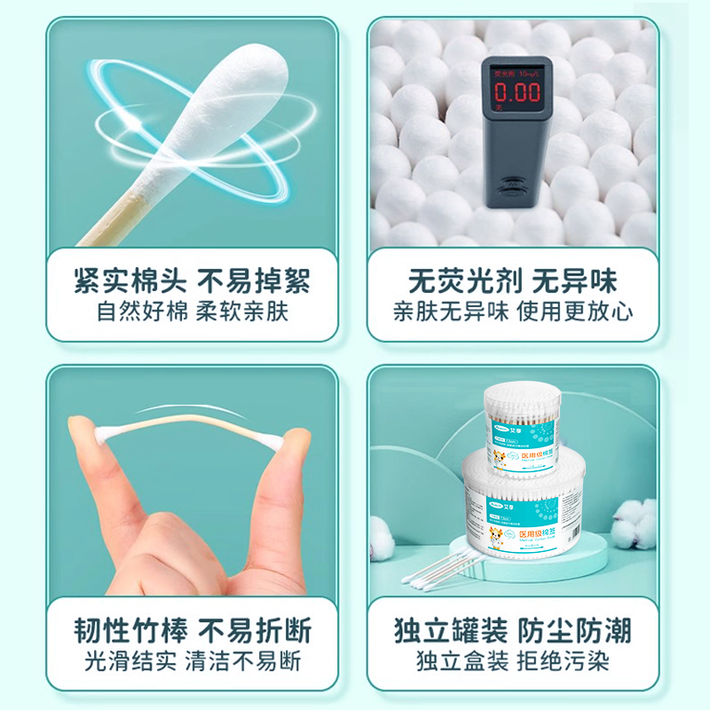 艾享医用棉签消毒化妆掏耳朵一次性婴儿医疗无菌尖圆双头棉棒家用,淘宝优惠券,粉丝福利购,淘宝优惠卷