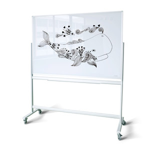 CAGIE/卡杰双面钢化玻璃磁性支架式白板会议教学办公移动立式白板带滚轮笔槽写字板白板可企业或工程定制LOGO
