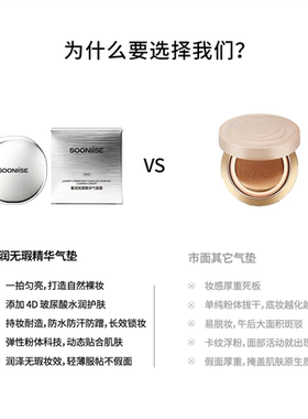 sooniise气垫粉底液遮瑕保湿持久不脱妆超软不吃粉不卡纹干湿两用