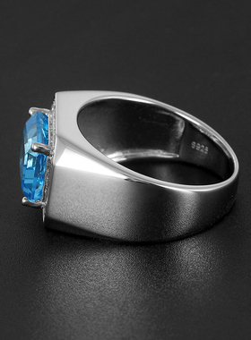 精工925银镀金托帕石戒指男生