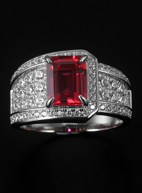 轻奢高级感银镀金红宝石戒指男