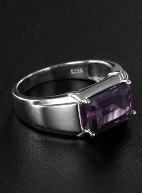 天然紫水晶银戒指男小众设计