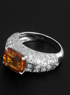 小众设计925银镀金黄水晶戒指男