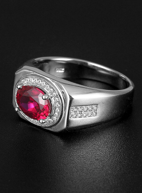 纯银红宝戒指男轻奢个性免费刻字