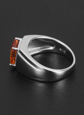 925银镀金黄水晶戒指男