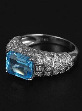 轻奢小众设计设级感托帕石戒指男925银镀金镶嵌宝石个性定制刻字