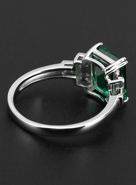 祖母绿水晶925纯银女18k金戒指