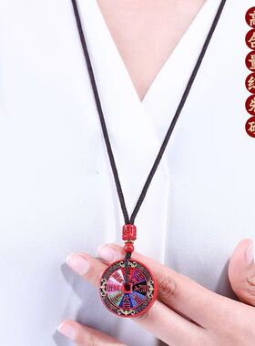 朱砂彩绘山鬼花钱吊坠本命年龙年男女款水飞砂道家挂件平安护身符