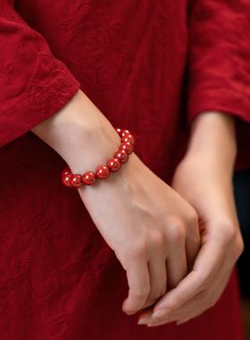 正品高纯度帝王砂手串纯天然朱砂真品特级原石男女款情侣礼物手串