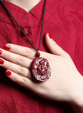 纯天然原矿朱砂招财进宝貔貅吊坠男女随身挂件本命年护身符项链女