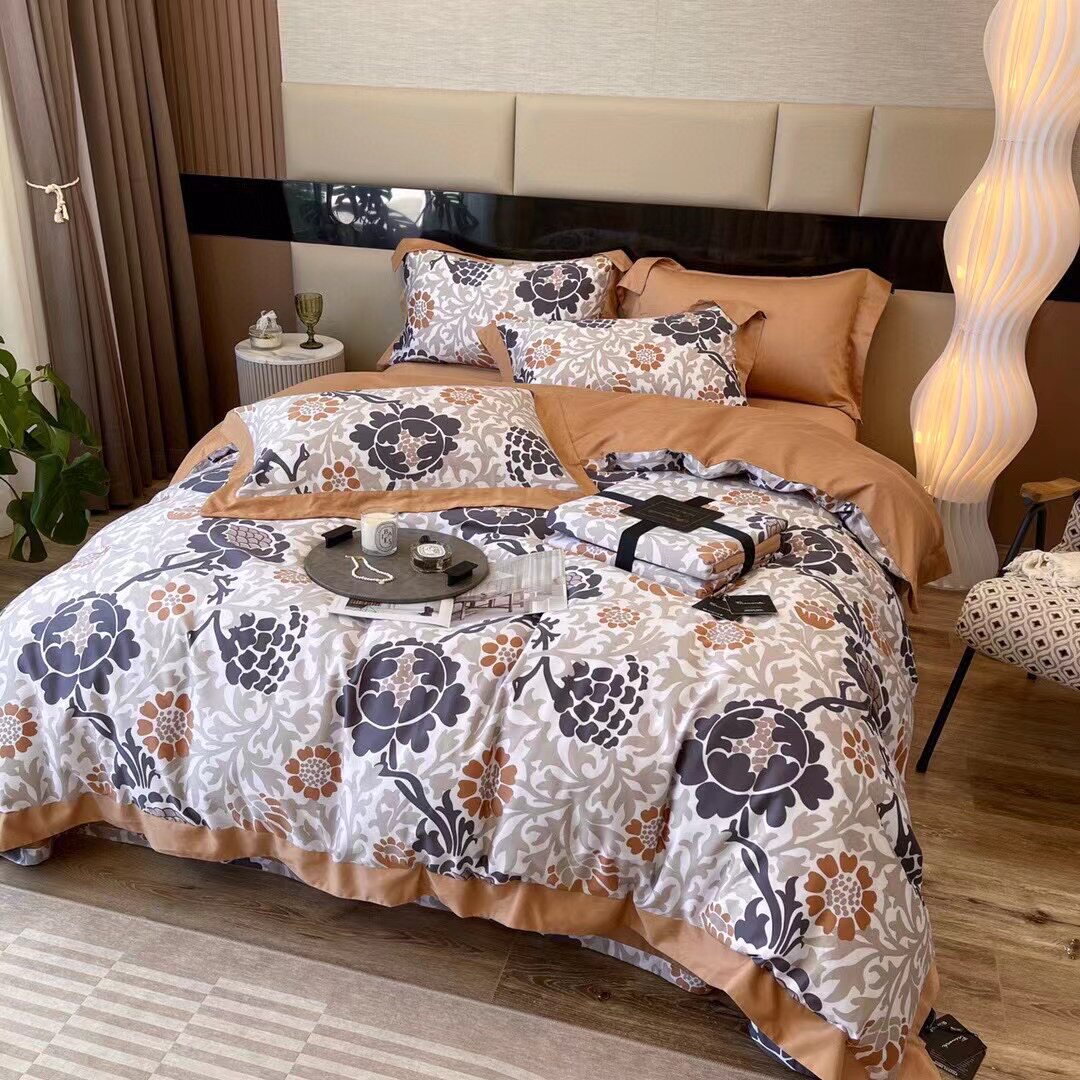 美式80支磨毛拼接四件套田园植物印花秋冬款加厚被套床单床上用品