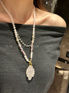 【凤九】天总同款狐狸天然粉水晶狐牌毛衣了富婆感水晶项链吊坠女
