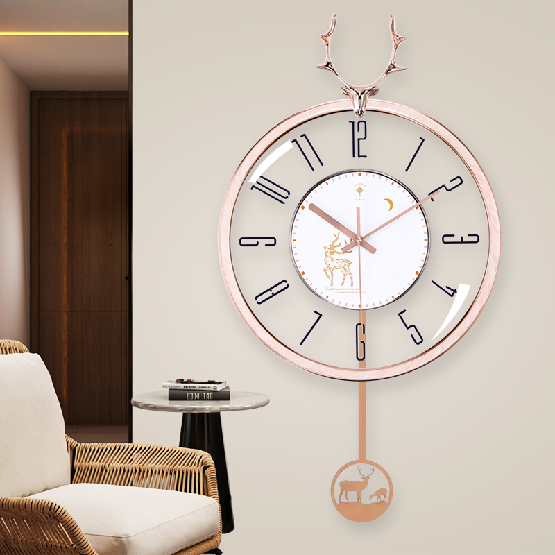 北极星北欧轻奢客厅家用静音钟表个性时尚鹿头挂钟创意潮流石英钟 - 图2