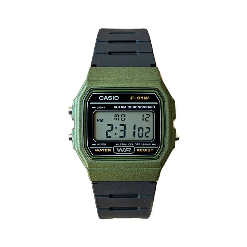 卡西欧手表CASIO F-91WM-3A 绿框防水日历闹钟秒表复古电子小方表 - 图3