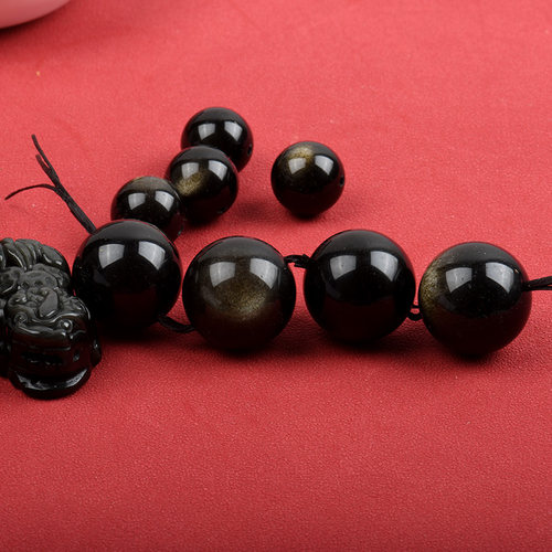 7A天然乌金黑曜石散珠子彩虹眼黑色diy水晶饰品双眼金银曜石单珠 - 图2