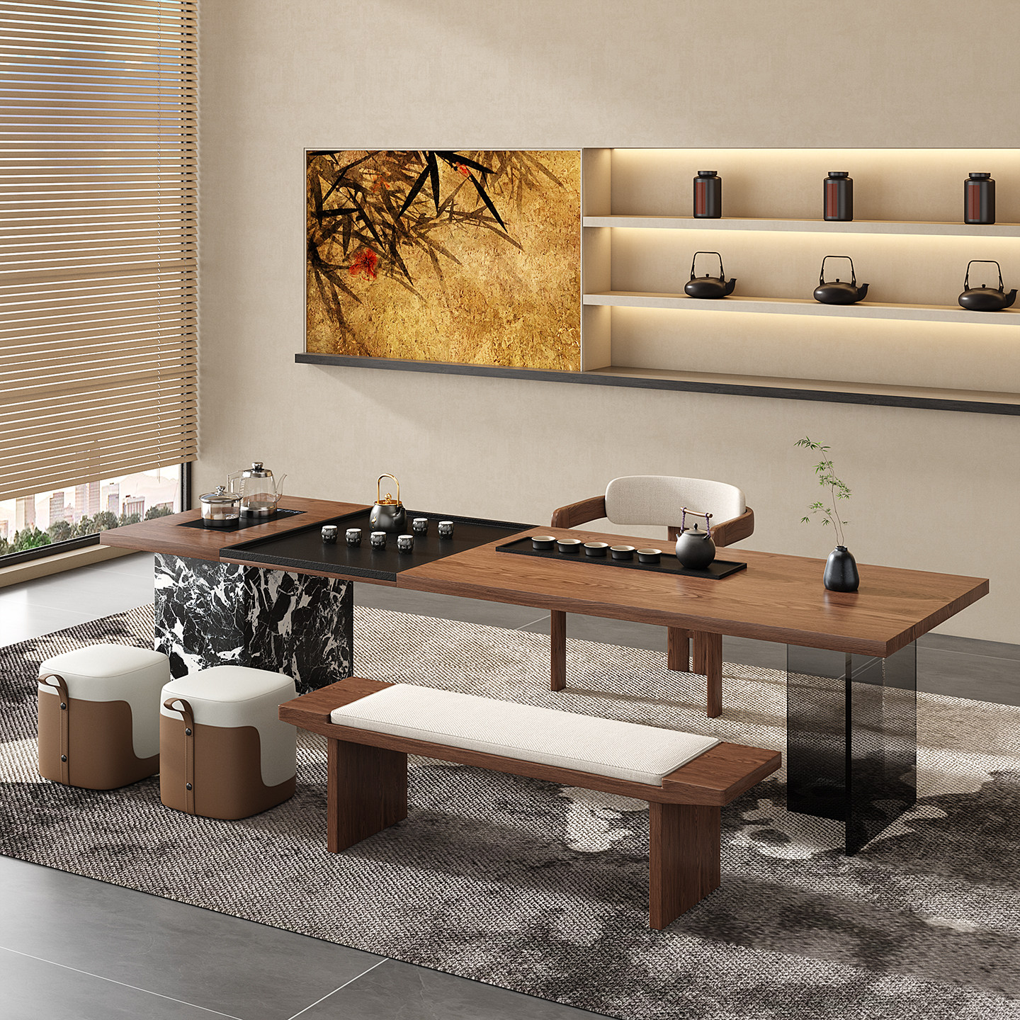 老板办公室大型实木大板茶桌椅组合岛台现代简约接待泡茶台高级感,淘宝优惠券,粉丝福利购,淘宝优惠卷