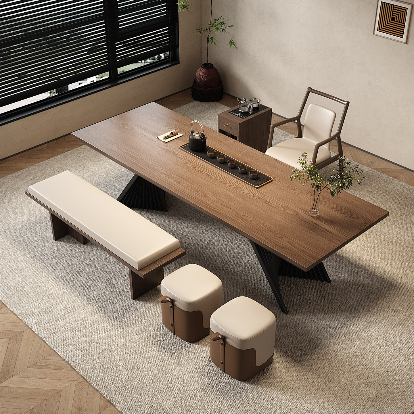 宋代美学实木老板办公桌茶桌一体两用办公室接待茶台2025新款高端,淘宝优惠券,粉丝福利购,淘宝优惠卷