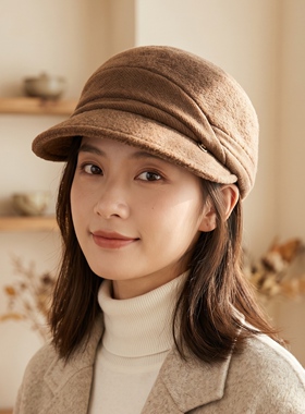 绵羊毛保暖马术报童帽女优雅气质