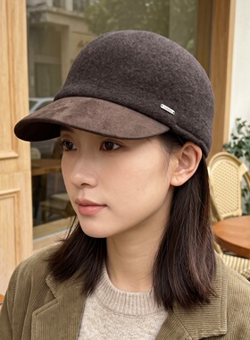 复古羊毛保暖显脸小鸭舌帽女日系