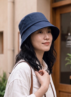 日系棉麻短檐渔夫帽女防晒可折叠