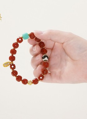 红玛瑙石手串仿天珠松石隔珠