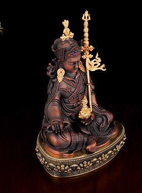尼泊尔莲花生大士供奉铜佛像紫铜