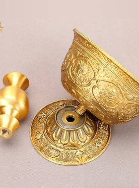 藏式黄铜双层八吉祥护法杯摆件