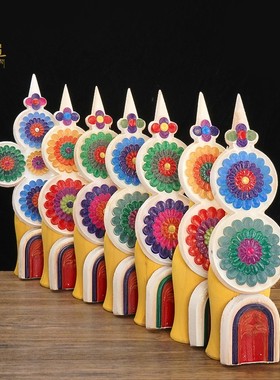 彩绘三根本食子花摆件