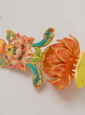 藏式八吉祥合金摆件彩绘八宝莲花