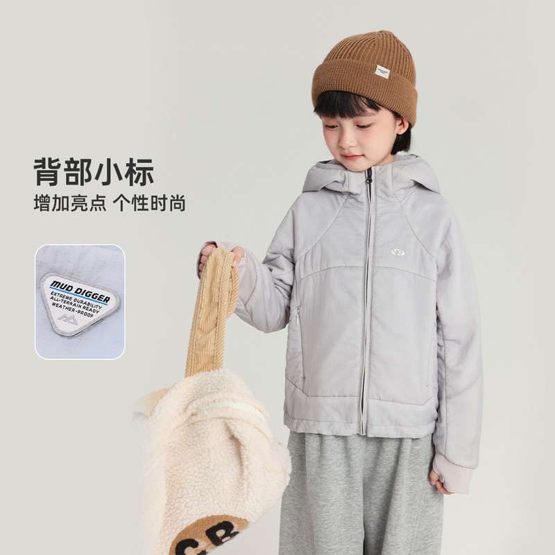 Pudding Haru Winter Children's Clothes Simple Tops 2026 Autumn and Winter Children's Versatile Design Hooded Cotton Coat Jacket