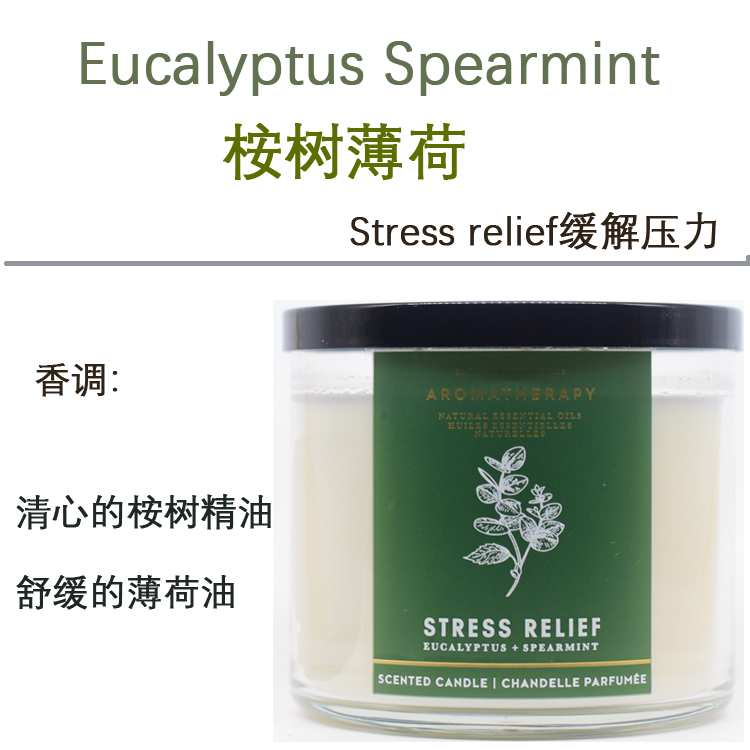 减压BBW桉树薄荷三芯精油stress relief香薰蜡烛Bath&BodyWorks - 图0