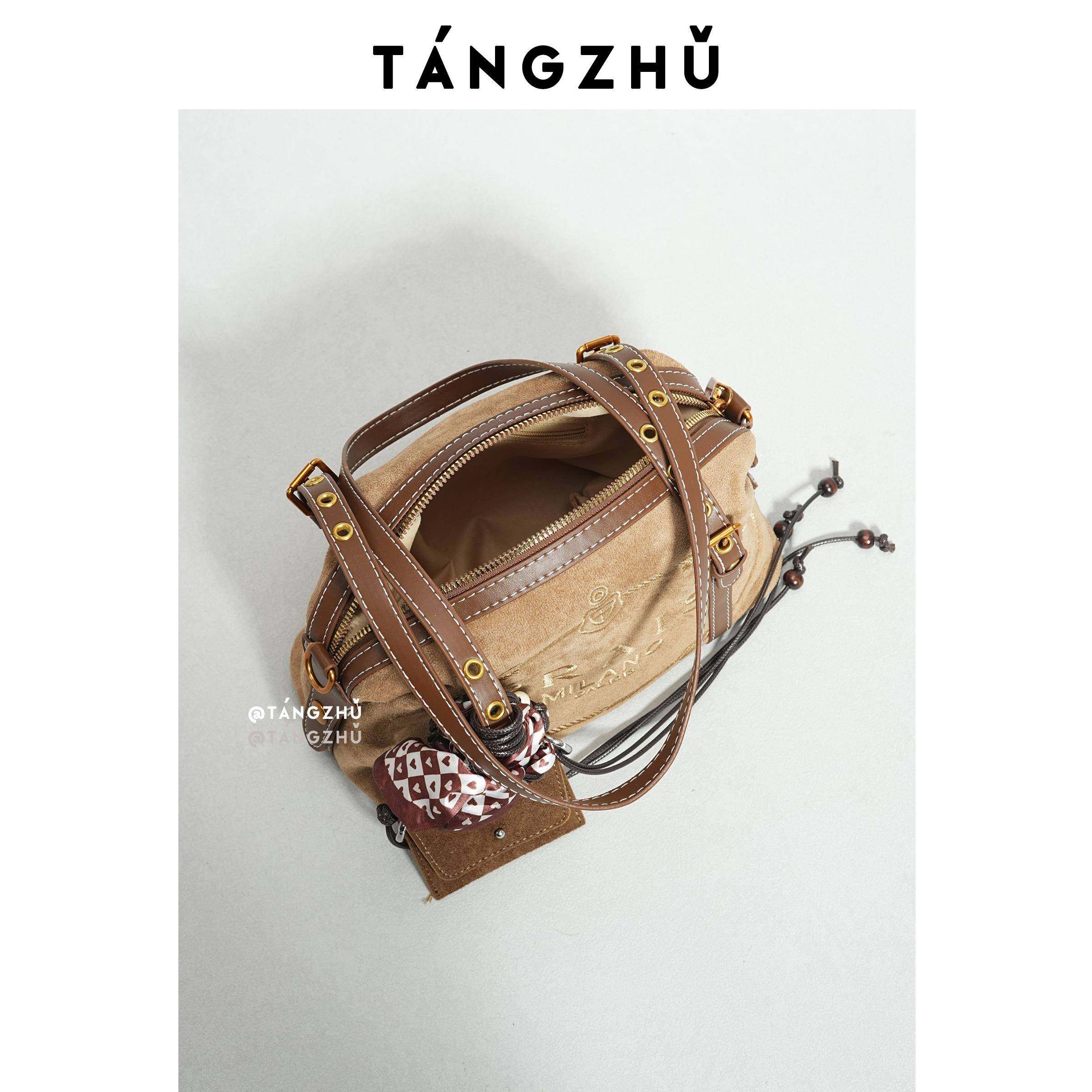 秋冬覆古麂皮绒通勤包女2026新款波士顿枕头包简约单肩斜挎包,淘宝优惠券,粉丝福利购,淘宝优惠卷