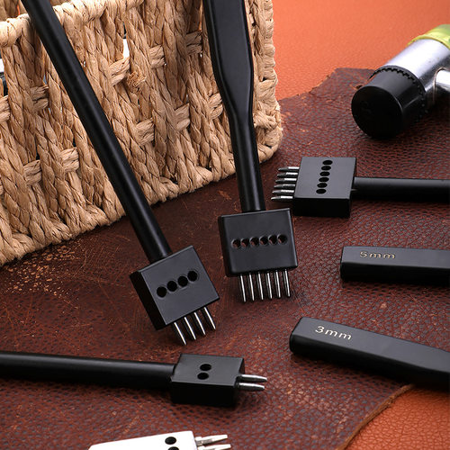 黑色银色排冲 间距菱斩圆冲皮具diy  皮革制作缝线打孔冲 - 图0