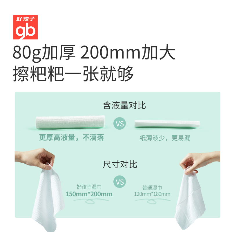 gb好孩子温泉水湿巾纸新生婴儿手口屁专用加大加厚家庭包装80*3包_婴童用品