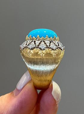 【已出欣赏】布契拉提18K复古风睡美人绿松石钻石戒指精工