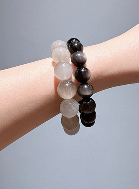 天然高品质猫眼银曜石珠宝级品质男女情侣款银曜石手链