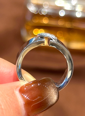 有生珠宝简约百搭18k白金加天然钻石戒指中古宽版百搭戒指