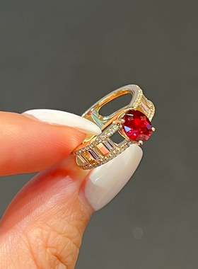 【无烧红宝石戒指】高品质天然无烧鸽血红宝石戒指 18k厚金钻石戒