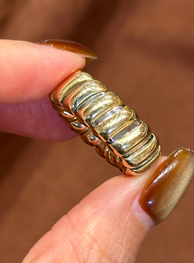 有生珠宝经典百搭款弹性金钢戒指18k厚金中古开口戒指