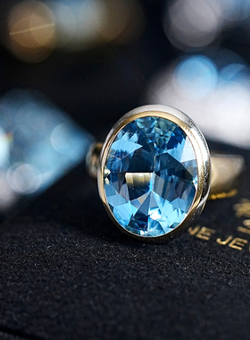 【圣玛利亚色】超级精美简约大气高品质椭圆精切海蓝宝戒指