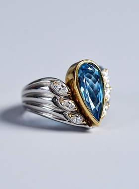 【可定制同款】复古精美超高性价比天然海蓝宝水滴戒指